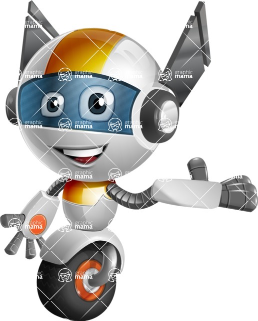 Cute robot cartoon character - 112 stock vector images - Cute robot cartoon character showcase with hand - stock vector graphic image